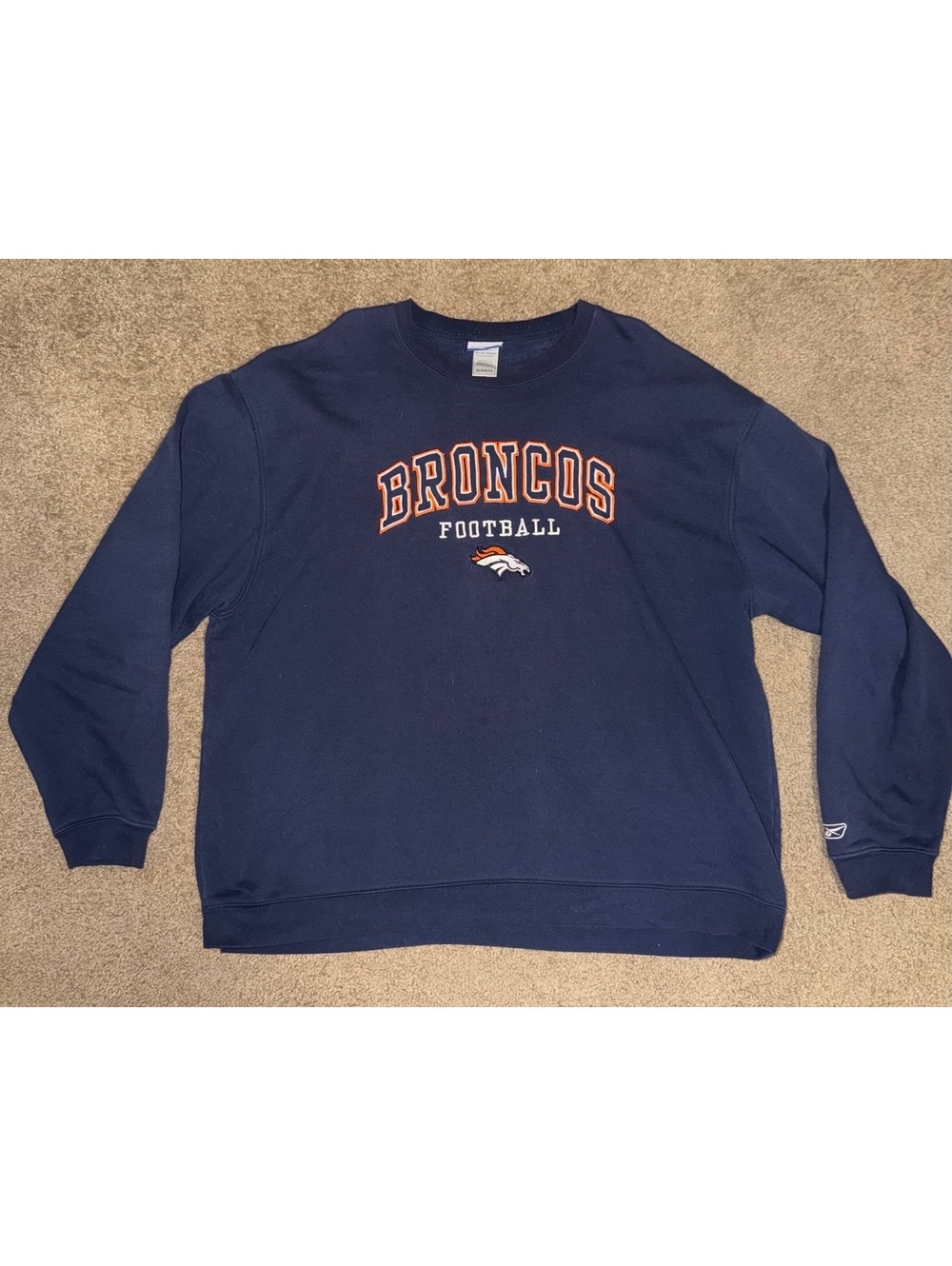 Reebok Denver Broncos Football Navy Blue Crewneck Sweatshirt XL
